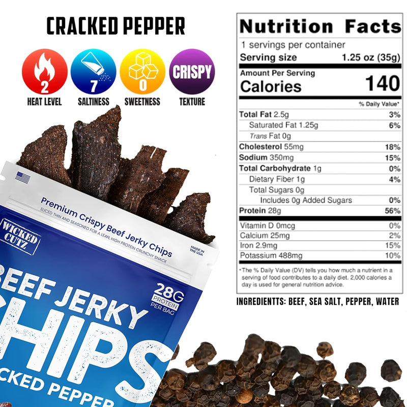 High Protein Beef Jerky Chips by Wicked Cutz