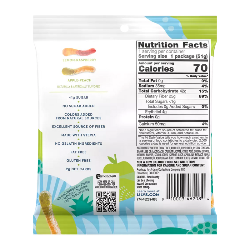 Lily's Sweets No Sugar Added Gummy Worms 1.8 oz