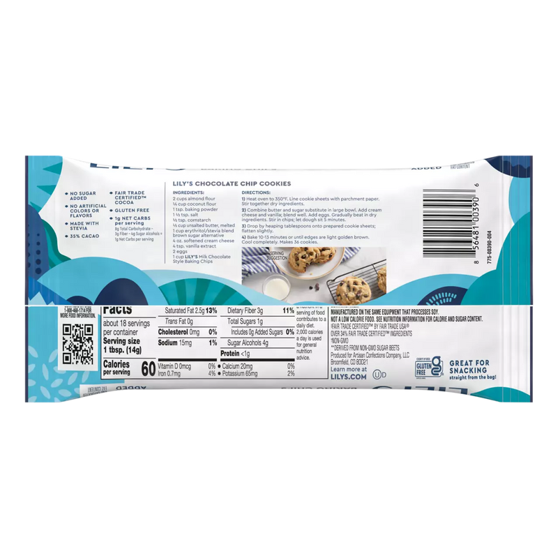 Lily's Sweets Milk Chocolate Style Baking Chips No Sugar Added 9 oz.