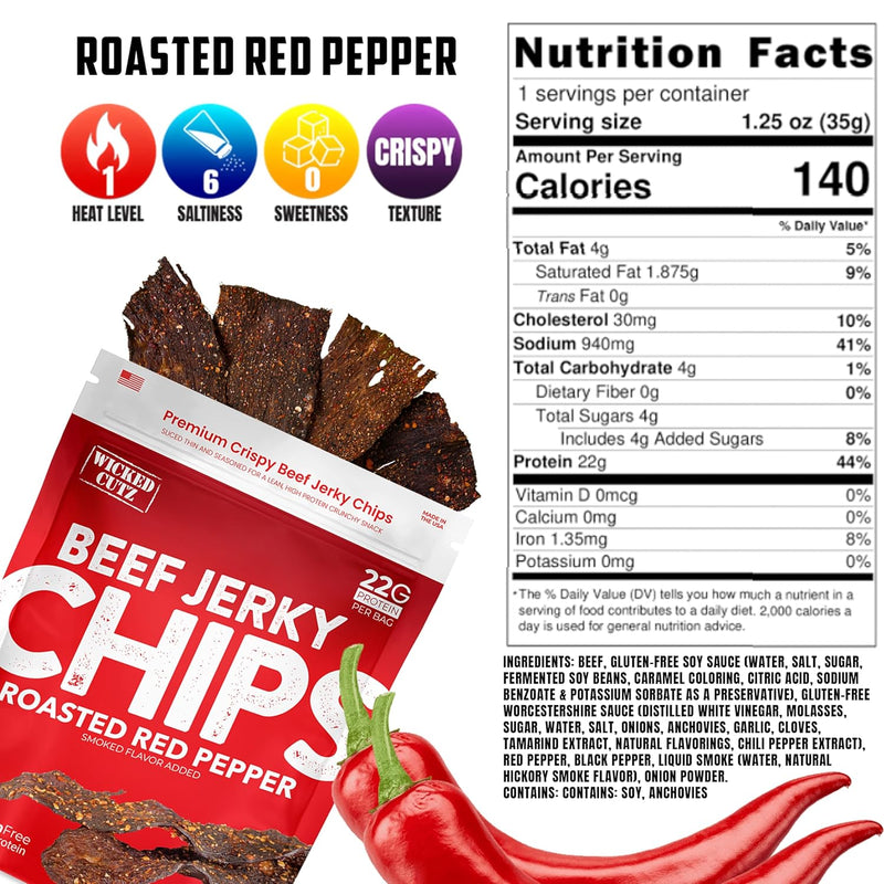 High Protein Beef Jerky Chips by Wicked Cutz