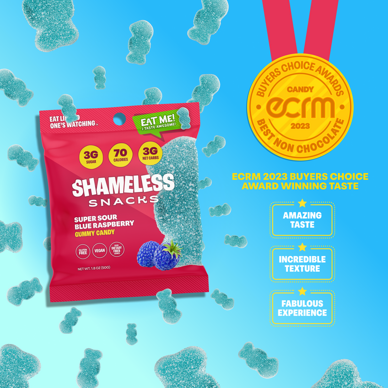 Shameless Snacks Gummy Candy - Super Sour Blue Raspberry