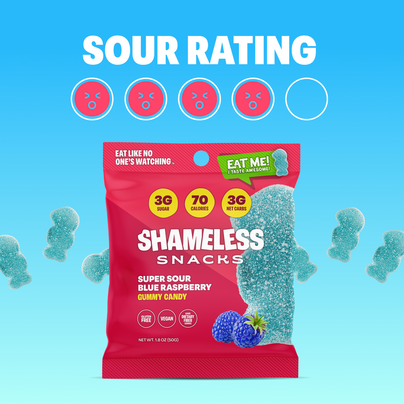 Shameless Snacks Gummy Candy - Super Sour Blue Raspberry