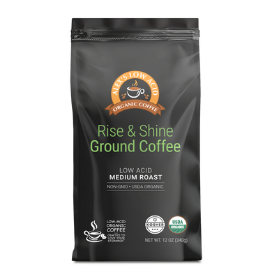 Alex's Low Acid Coffee Rise and Shine fresh ground bag