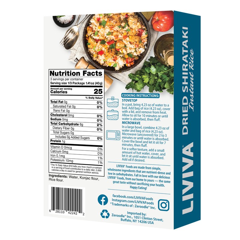 Liviva Dried Shirataki Instant Rice, One Box