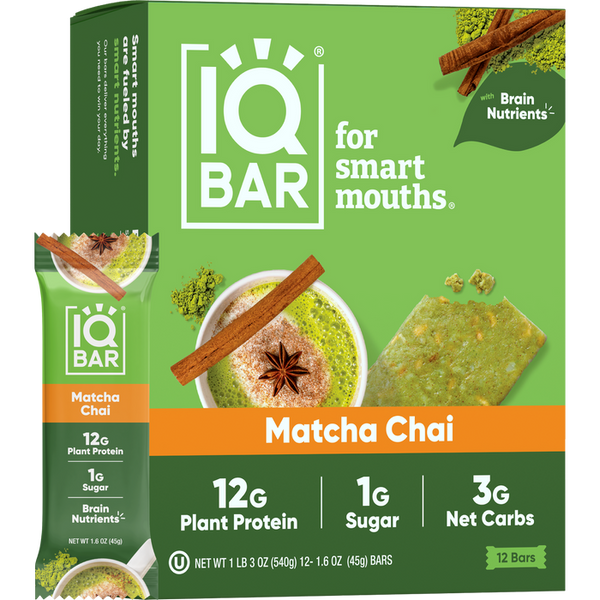 IQBar Vegan and Keto Protein Bars - Matcha Chai