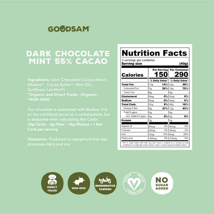 GoodSam 55% Cacao Dark Chocolate Bar - Sugar Free, 2.8 oz