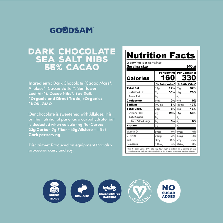 GoodSam 55% Cacao Dark Chocolate Bar - Sugar Free, 2.8 oz