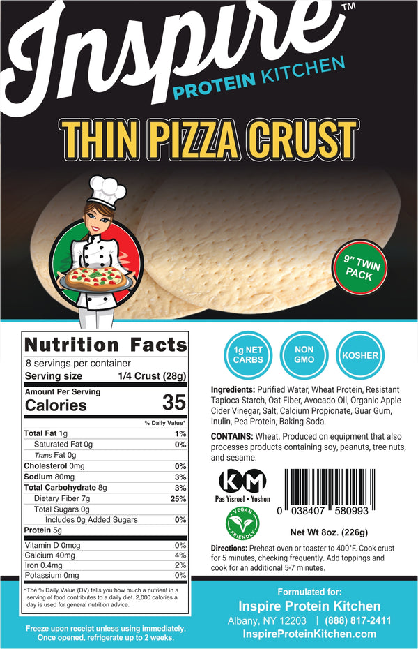 Inspire Protein Kitchen Thin Pizza Crust, 9" Twin Pack