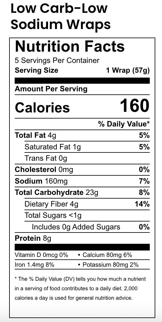 Toufayan Bakeries Low Carb/Low Sodium Wrap