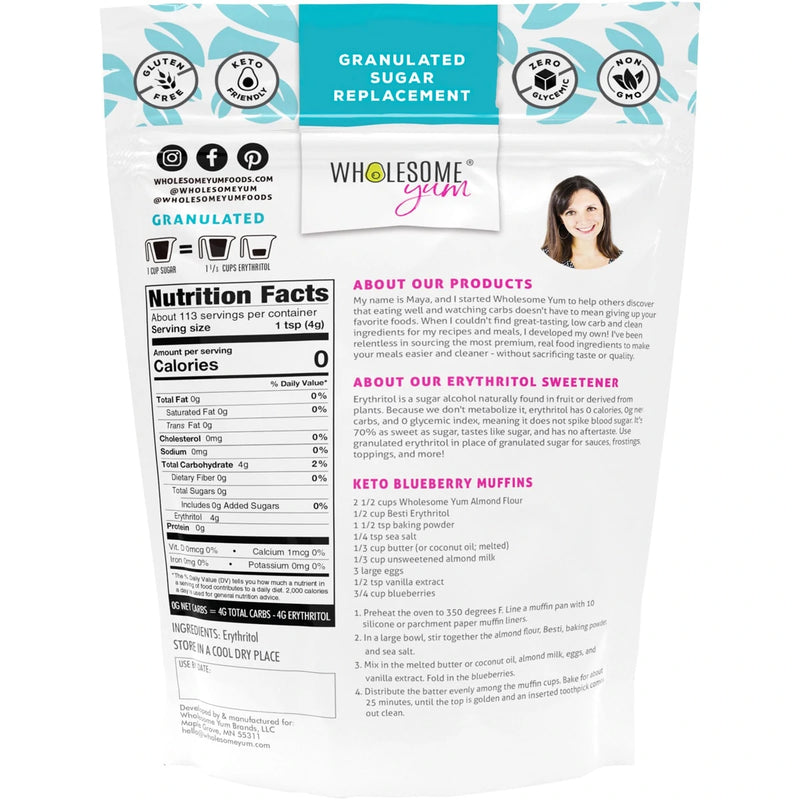 Wholesome Yum Erythritol Sweetener - Granulated