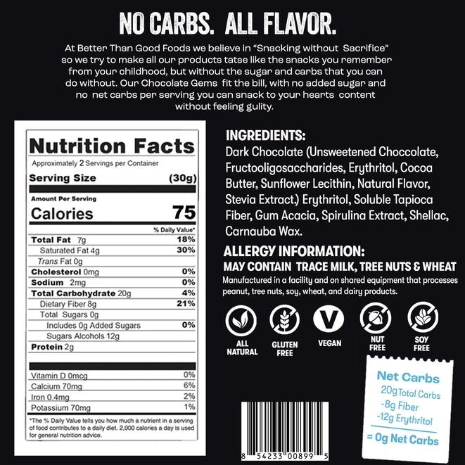 Better Than Good Foods No Sugar Added Chocolate Gems, 2 oz