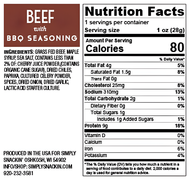 Simply Snackin' Beef Protein Snack - Beef with BBQ Seasoning