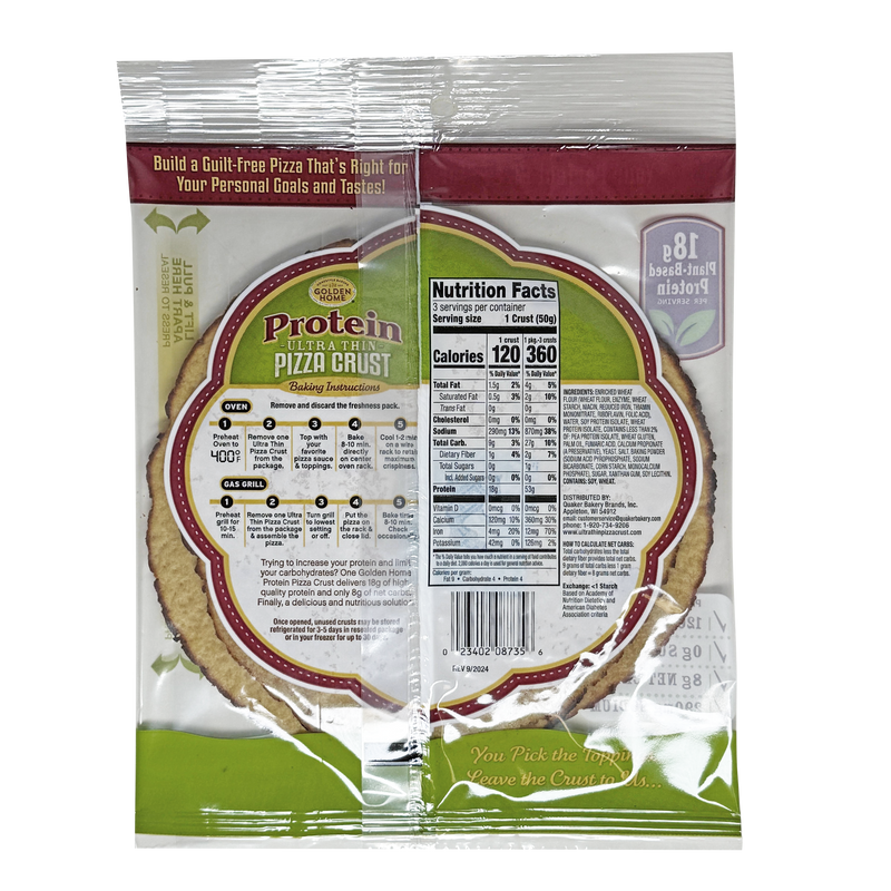 Golden Home Ultra Thin 16g Protein Pizza Crust, 4.45oz (3 crusts)