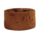 A chocolate mini cheesecake with a swirl on top.