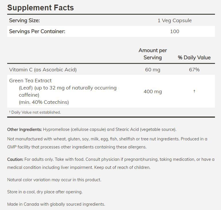 NOW Green Tea Extract 100 veg capsules 