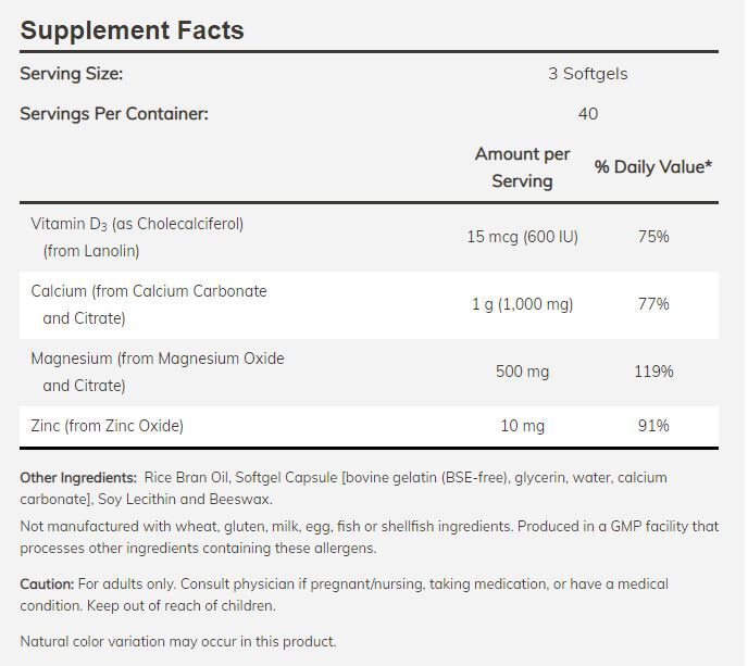 NOW Calcium & Magnesium with Vit D and Zinc