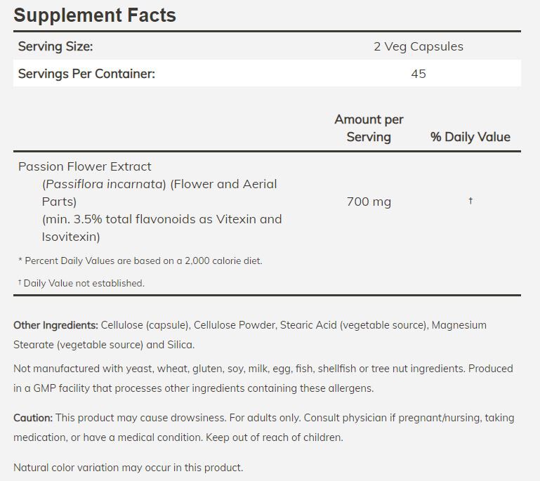 NOW Passion Flower 90 veg capsules 