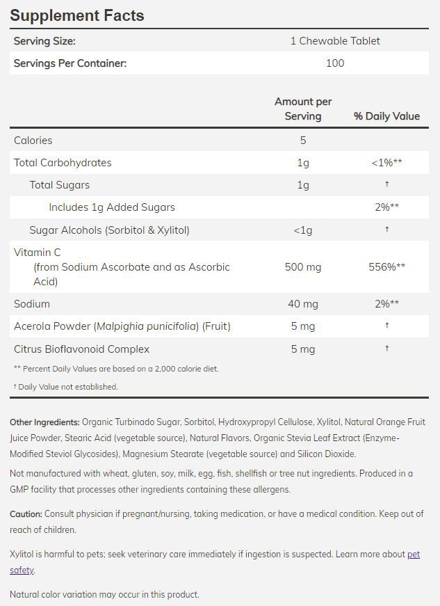 NOW C-500 Chewable 100 tablets 