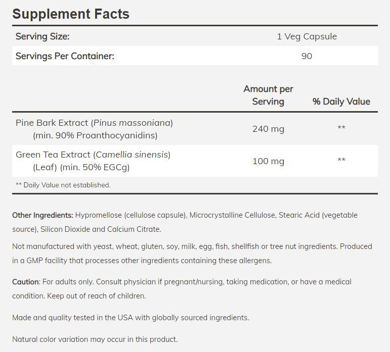 NOW Pine Bark Extract 90 veg capsules 