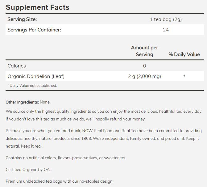 NOW Dandelion Cleansing Herbal Tea 24 bags 