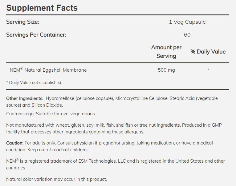 NOW Eggshell Membrane 60 veg caps 