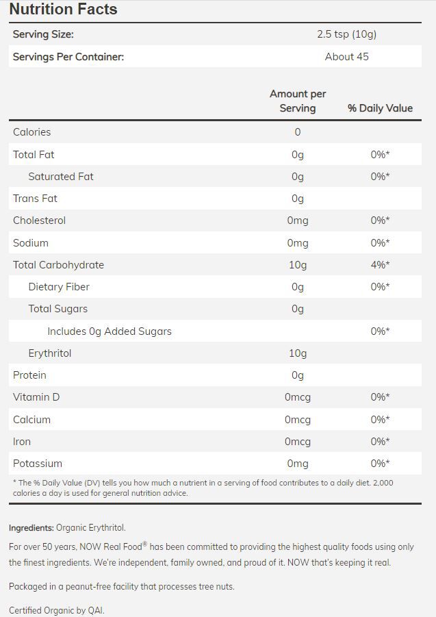 NOW Erythritol Granular, Organic 1 lb. 