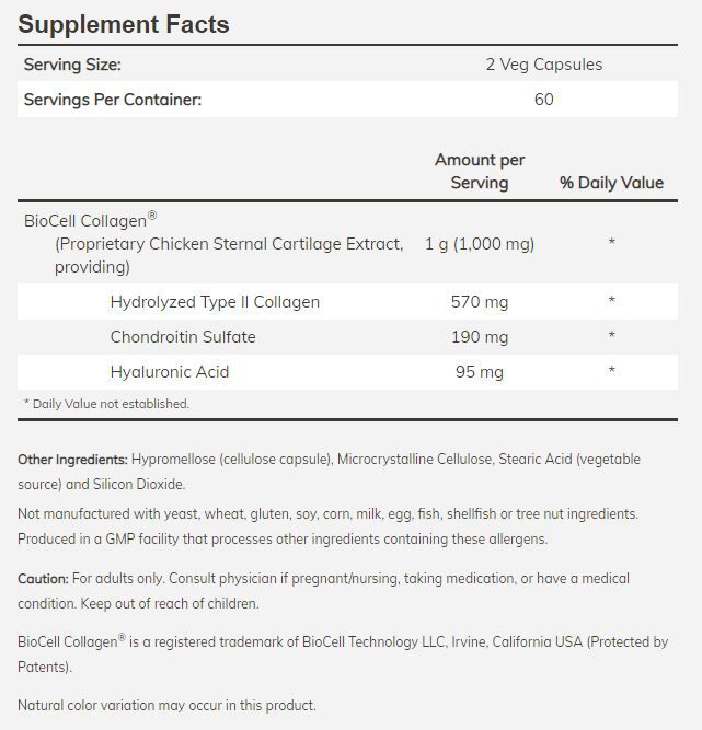 NOW BioCell Collagen, Hydrolyzed Type II 120 veg capsules 