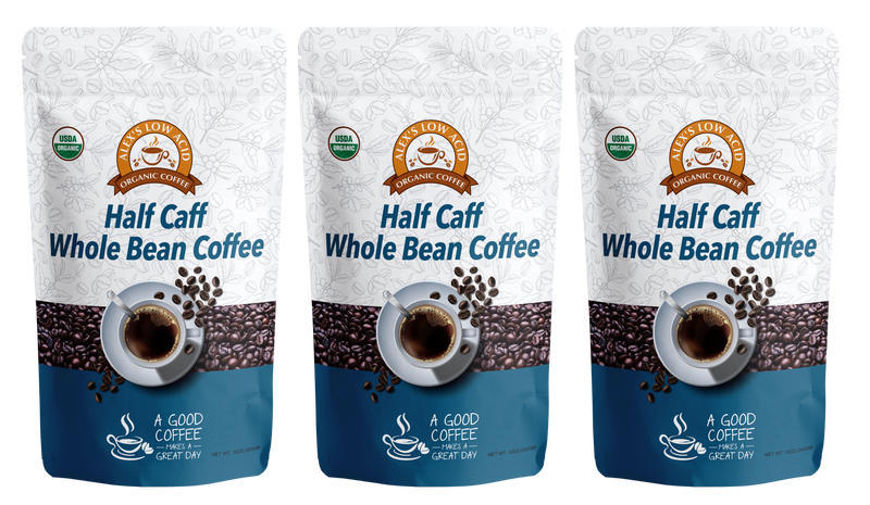 Alex's Low-Acid Organic Coffee™ - Half Caff Whole Bean (12oz)