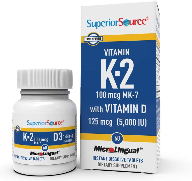 Superior Source Vitamin K2 100 MCG (MK-7) with Vitamin D3 5000 IU MicroLingual® Instant Dissolve Tablets 