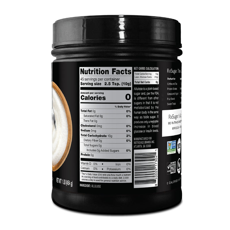 RxSugar Allulose Sugar Canister  - 0 Calories. 0 Net Carbs. 0 Glycemic