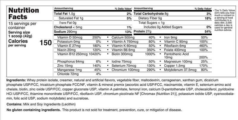 Protein ONE™ Complete Meal Replacement with Multivitamin, Calcium & Iron by BariatricPal - Creamy French Vanilla (15 Serving Tub)