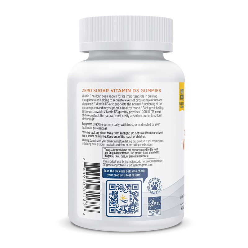 Nordic Naturals Zero Sugar Vitamin D3 Gummies (1,000 IU), Wild Berry, 60 Gummies