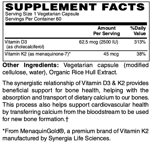 Vitamin D3 Plus K2 VCaps 60's by Netrition