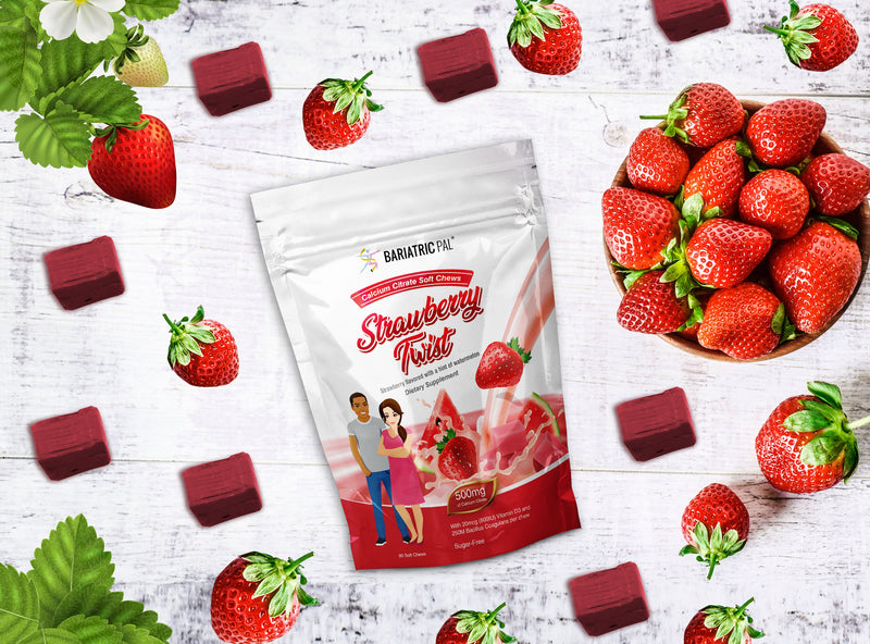 BariatricPal Sugar-Free Calcium Citrate Soft Chews 500mg with Probiotics - Strawberry Twist