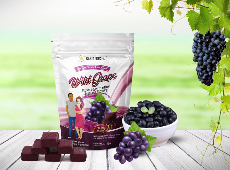 BariatricPal Sugar-Free Calcium Citrate Soft Chews 500mg with Probiotics - Wild Grape