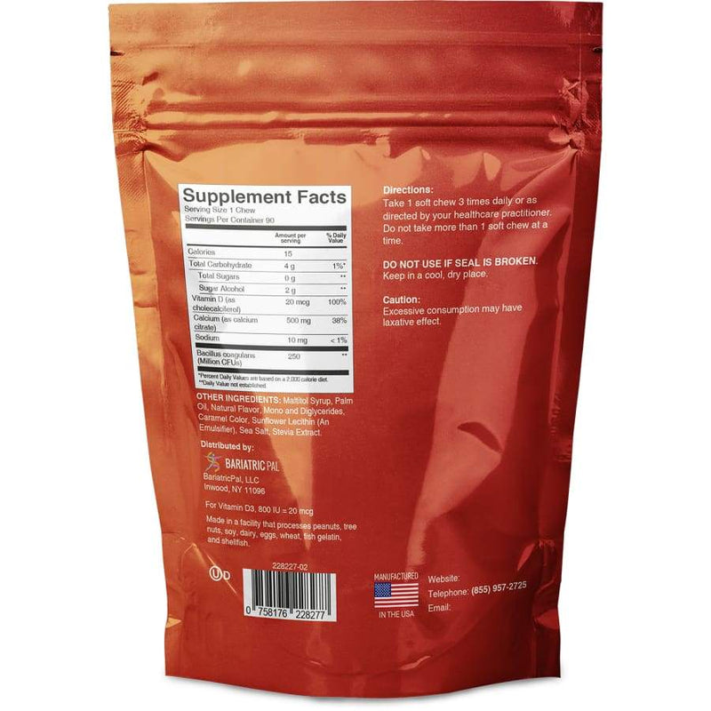 BariatricPal French Vanilla Caramel Sugar-Free Calcium Citrate Soft Chews 500mg with Probiotics - Calcium