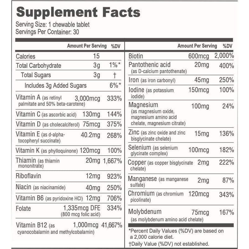 BariatricPal Multivitamin ONE 1 per Day! Bariatric Multivitamin Chewable with 45mg Iron - Multivitamins