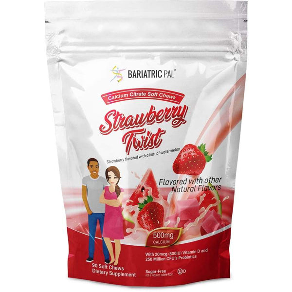 BariatricPal Strawberry Twist Sugar-Free Calcium Citrate Soft Chews 500mg with Probiotics - 90ct - Calcium