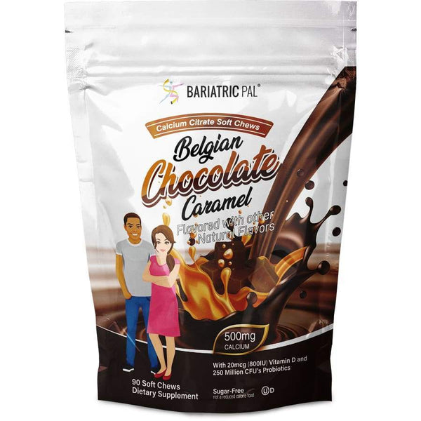 BariatricPal Sugar-Free Calcium Citrate Soft Chews 500mg with Probiotics - Belgian Chocolate Caramel - 90ct - Calcium