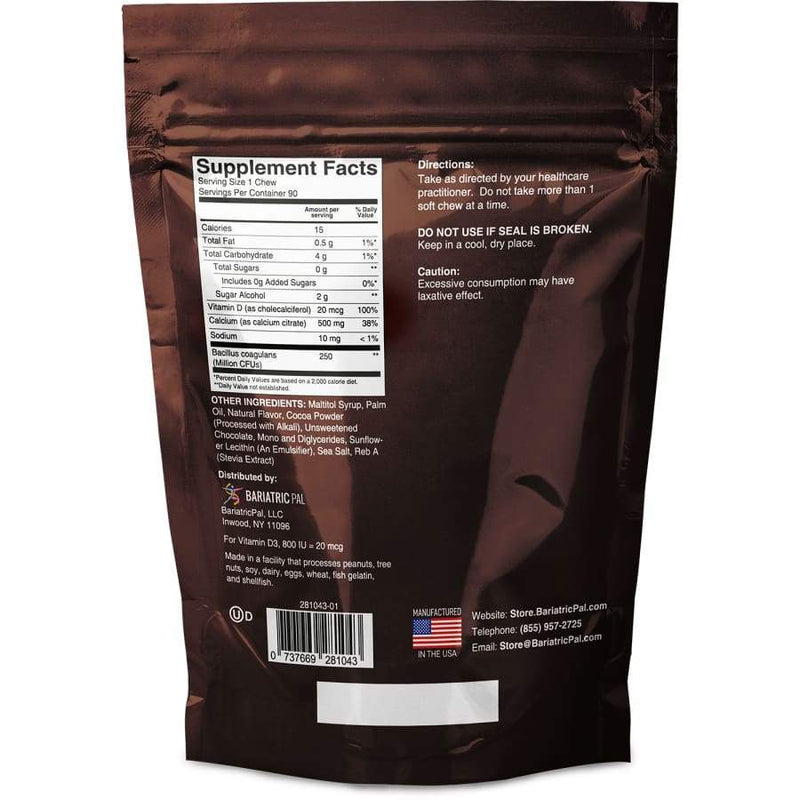 BariatricPal Sugar-Free Calcium Citrate Soft Chews 500mg with Probiotics - Belgian Chocolate Caramel - Calcium