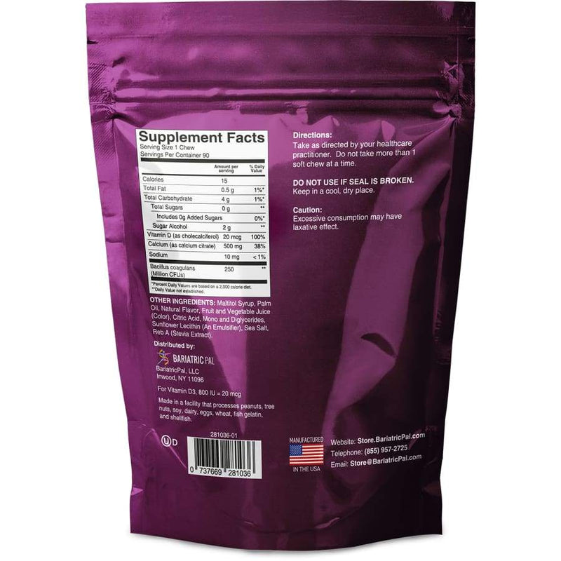 BariatricPal Sugar-Free Calcium Citrate Soft Chews 500mg with Probiotics - Wild Grape - Calcium