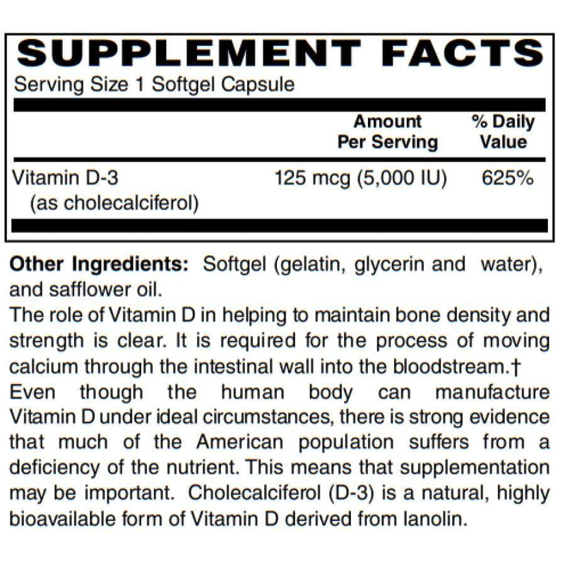 Vitamin D-3 125mcg (5000 IU) - Easy Swallow Vegetarian Softgels by BariatricPal 